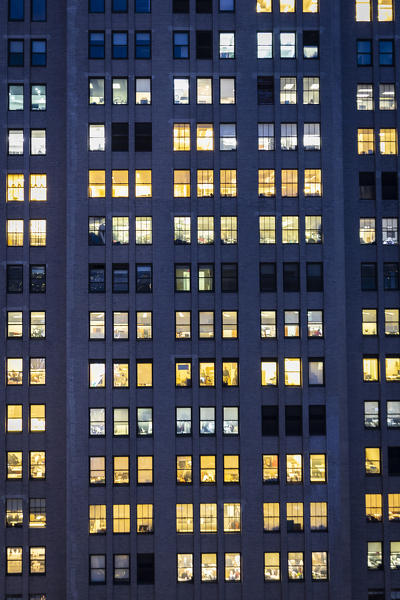 Close up view of skyscraper's windows. Manhattan, New York, USA