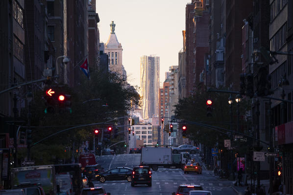 A long street in Manhattan, New York, USA