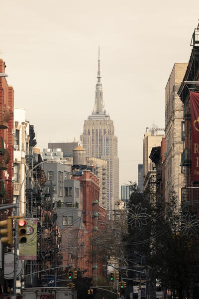 The Empire State Building from Litte Italy district. Manhattan, New York, USA