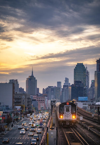 View of Manhattan from Queens train station, Manhattan, New York City, USA