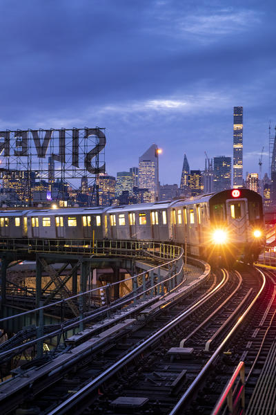 View of Manhattan from Queens train station, Manhattan, New York City, USA