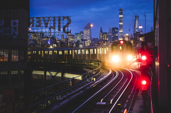 View of Manhattan from Queens train station, Manhattan, New York City, USA