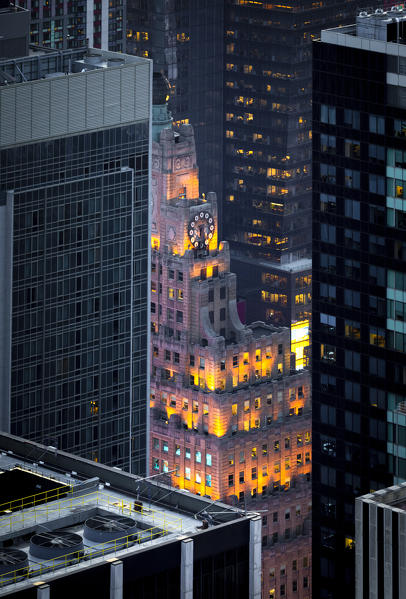 High angle view of Manhattan during dusk. Manhattan, New York City, USA