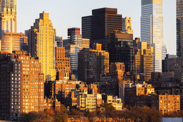 New York City Skyline from Queens at sunrise. New York, USA