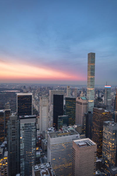 Elevated view of Manhattan during sunset. Manhattan, New York City, USA