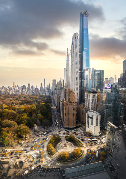 Panoramic view of Columbus Corner, near Central Park. New York City, USA.