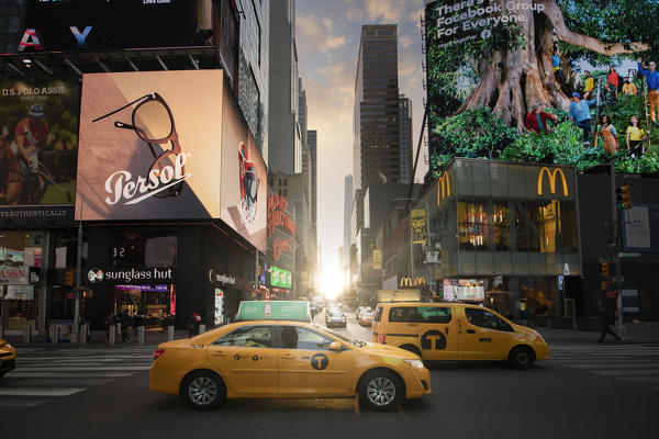 Sunrise in Times Square, New York City, USA