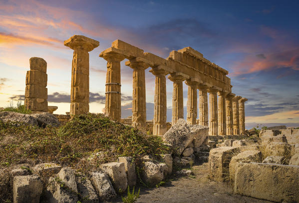 Selinunte's greek temple at sunset. Selinunte, Agrigento, Sicily, Italy