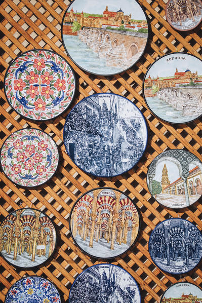 Details of porcelain dishes, City of Cordoba, Andalusia, Spain.