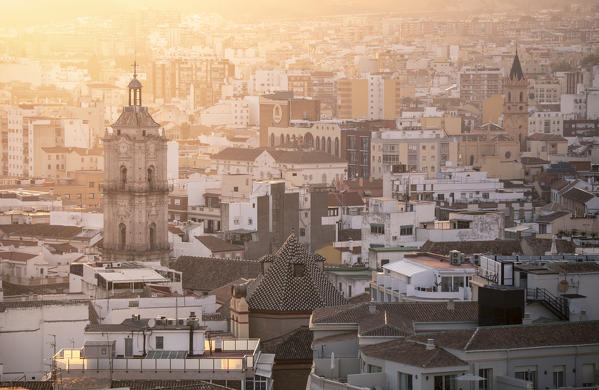 Elevated view of Malaga old town, Andalusia, Spain