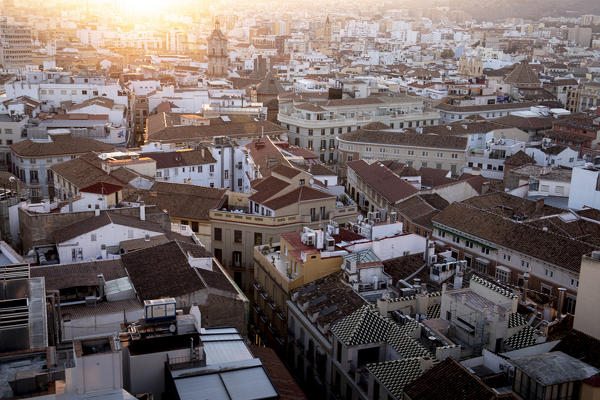 Elevated view of Malaga old town, Andalusia, Spain