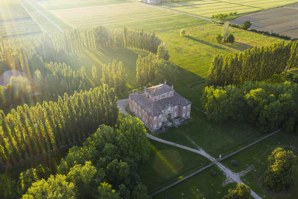 Aerial view of Villa sorra, an ancient house in Gaggio in Piano, Modena province, Emilia Romagna, Italy
