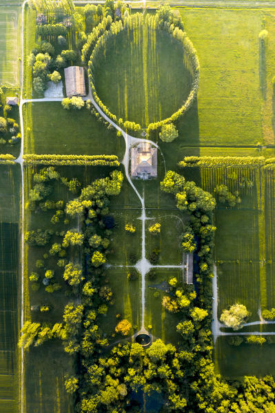 Aerial view of Villa sorra, an ancient house in Gaggio in Piano, Modena province, Emilia Romagna, Italy