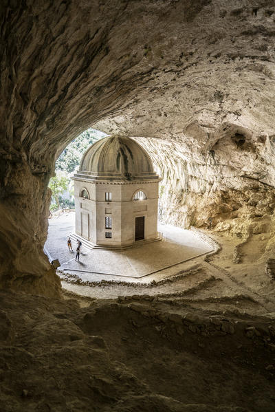The incredible Valadier temple, built into a giant rock cave near Genga village, Ancona province, Marche, Italy