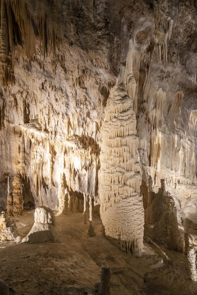 Frasassi caves, stunning rock formations under giant rock caves near Frasassi village, Genga district, Ancona province, Marche, Italy