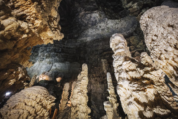 Frasassi caves, stunning rock formations under giant rock caves near Frasassi village, Genga district, Ancona province, Marche, Italy