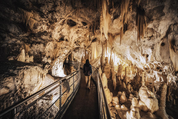 Frasassi caves, stunning rock formations under giant rock caves near Frasassi village, Genga district, Ancona province, Marche, Italy