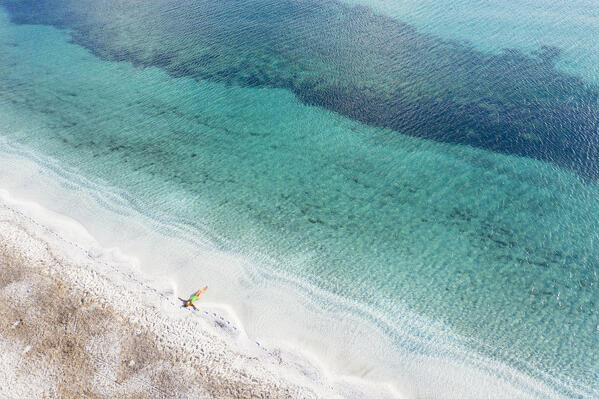 Aerial view of Stintino beach. Stintino, Sassari province, Sardegna, Italy