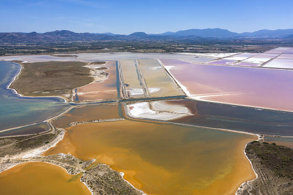 Aerial views of Sant'Antioco saline. Sant'Antioco, Sulcis Iglesiente, Sardegna, Italy 