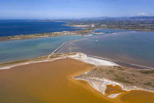 Aerial views of Sant'Antioco saline. Sant'Antioco, Sulcis Iglesiente, Sardegna, Italy