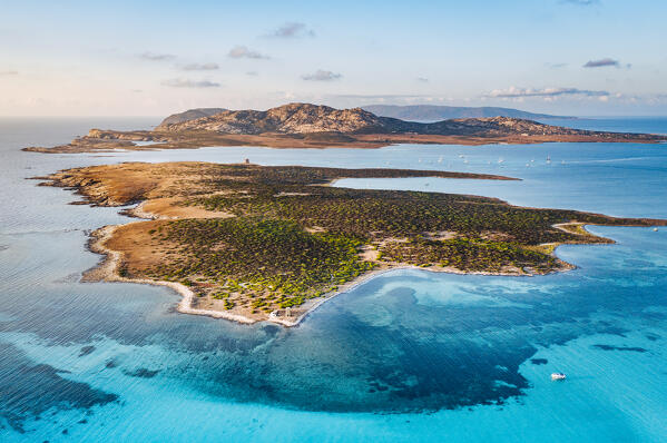 Aerial view of Stintino beach. Stintino, Sassari province, Sardegna, Italy
