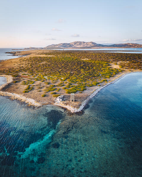 Aerial view of Stintino beach. Stintino, Sassari province, Sardegna, Italy