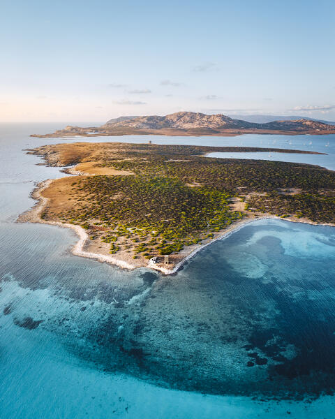 Aerial view of Stintino beach. Stintino, Sassari province, Sardegna, Italy