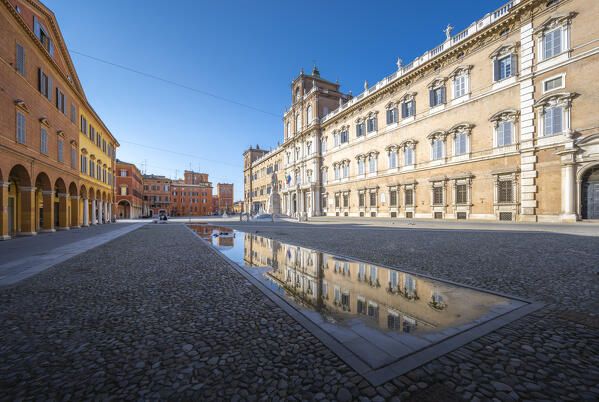 Piazza Roma, iconic square in Modena old town. Modena, Emilia Romagna, Italy