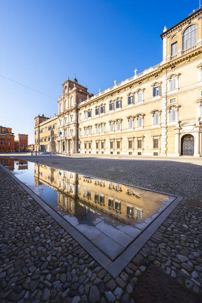 Piazza Roma, iconic square in Modena old town. Modena, Emilia Romagna, Italy