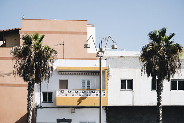 Abstract, architectural and vintage view of Houses in Tenerife, Canary Island, Spain.