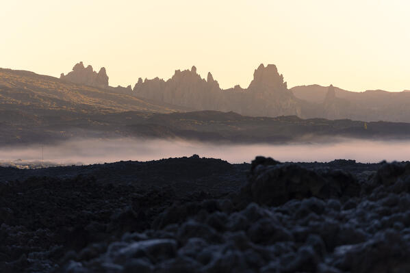 Sunrise in Teide National Park with Teide Caldera. Tenerife, Canary Islands, Spain