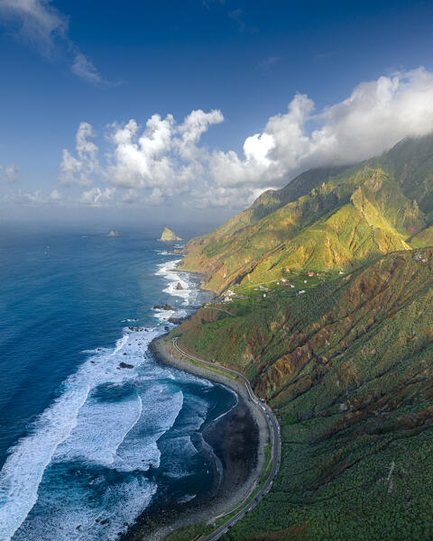 Aerial view of Benijo coastal region. Tenerife, Canary islands, Spain.