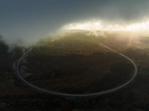 Perfectly circular road near Teide volcano in Tenerife, Canary Islands, Spain