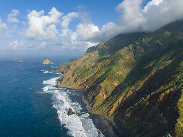Aerial view of Benijo coastal region. Tenerife, Canary Islands, Spain.