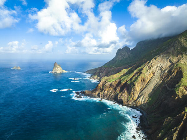 Aerial view of Benijo coastal region. Tenerife, Canary Islands, Spain.