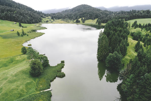 Aerial view of Geroldsee, Garmisch Partenkirchen, Bayern Alps, Germany