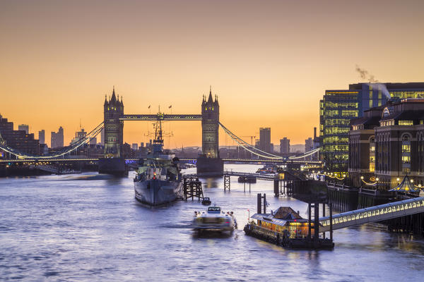 The Tower bridge during sunrise, London, United Kingdom.