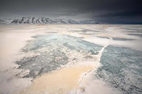 Orange sand from the Sahara desert blown north up to Billefjorden, Spitsbergen, Svalbard
