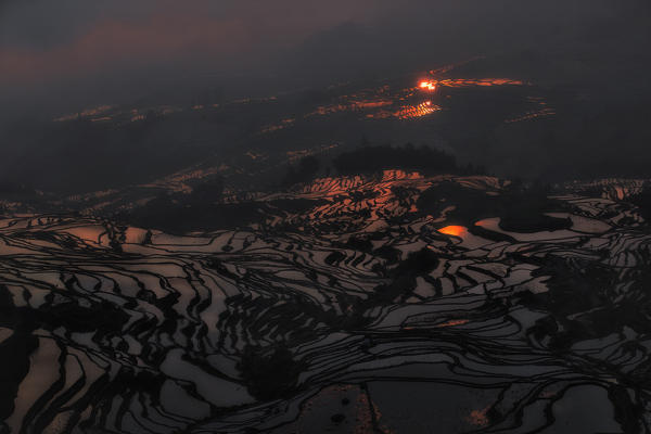 duoyishu rice terrace at sunrise, yuanyang rice terraces, Honghe Yunnan, Southern China, China