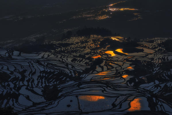 duoyishu rice terrace at sunrise, yuanyang rice terraces, Honghe Yunnan, Southern China, China
