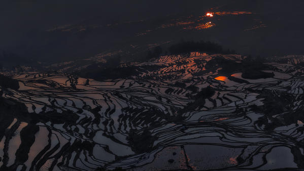 duoyishu rice terrace at sunrise, yuanyang rice terraces, Honghe Yunnan, Southern China, China