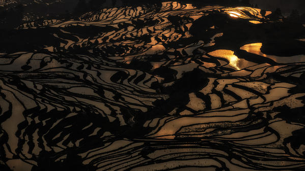 duoyishu rice terrace at sunrise, yuanyang rice terraces, Honghe Yunnan, Southern China, China