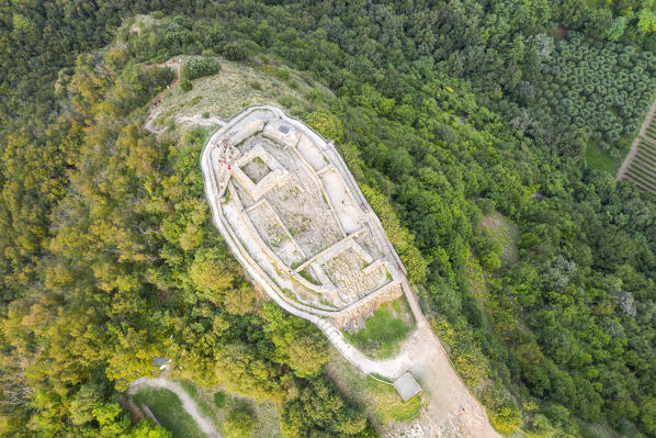 Aerial view of the Rocca Manerba. Manerba, Garda Lake, Province of Brescia, Italy