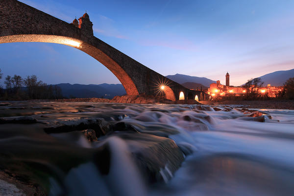Devil bridge at sunset, Bobbio, Piacenza, Emilia Romagna, Italy