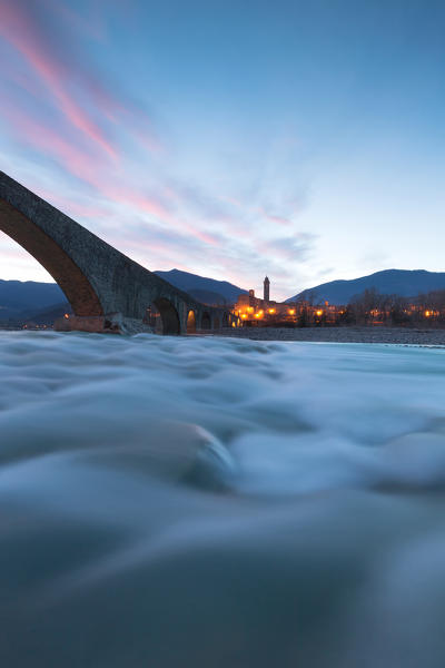 Devil bridge at sunset, Bobbio, Piacenza, Emilia Romagna, Italy