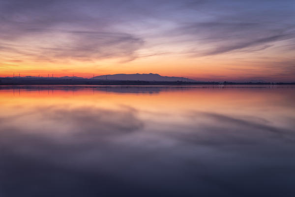 Lesina lake at sunset, Lesina village, Foggia district, Apulia, Italy