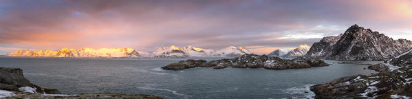 View of Lofoten Islands, Henningsvaer village, Svolvera district, Nordland, Norway