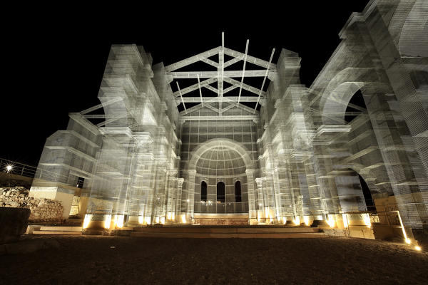 Ancient Siponto Basilica,artistic reconstruction of Edoardo Tresoldi, Apulia, Italy