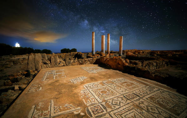 Nora archaeological area by night, Sardinia, Italy