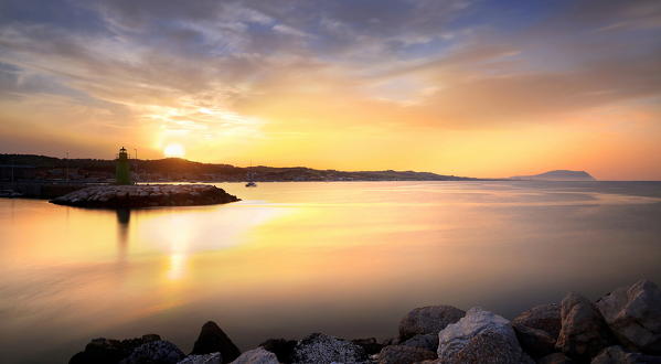 Sunset in the sea port of Civitanova Marche, Italy